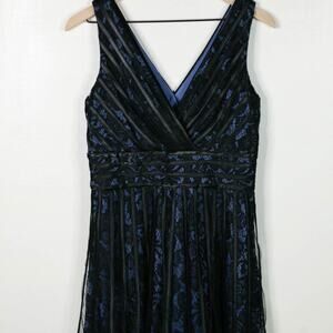 ModCloth Decode 1.8 Blue Black Lace Dress 8 Fit & Flare V-Neck Formal Prom Gown